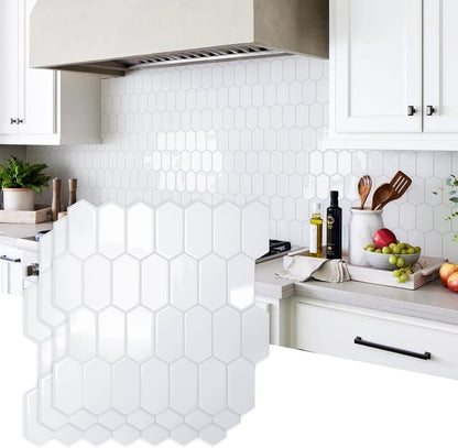 Vamos Tile Upgraded Thicker Design Backsplash Tile Peel and Stick, 10-Sheet Grey Marble Long Hexagon Self Adhesive Wall Tiles Stick On Backsplash for Kitchen Bathroom RV Fireplace