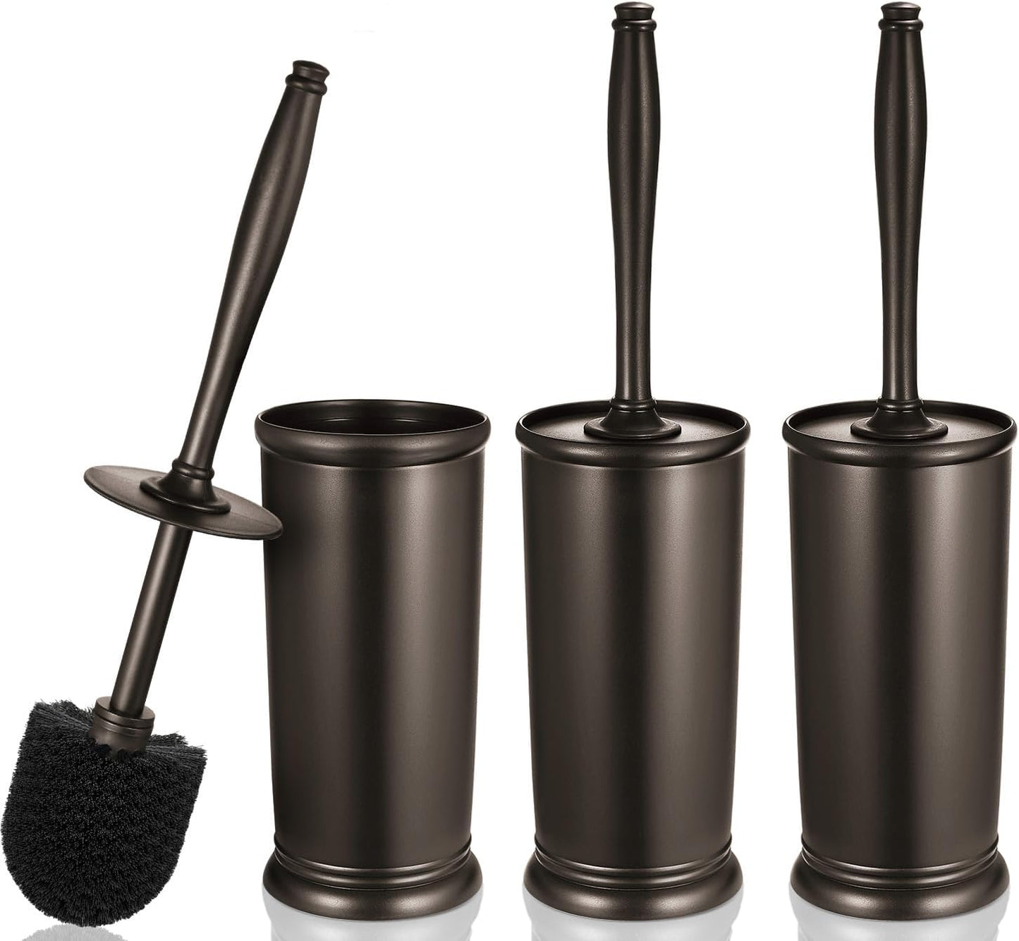 HAMITOR Toilet Bowl Brush Holder Set: 2 Pack Modern Deep Cleaning Bathroom Toilet Scrubber with Caddy for rv - Rim Decorative Accessories Cleaner Brushes for Toilet - Bronze1
