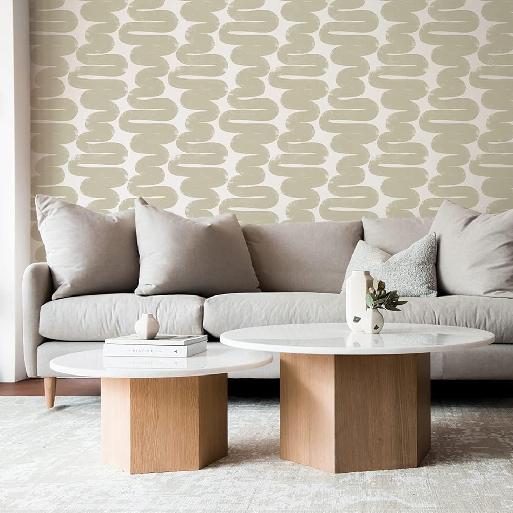 Tempaper x Bobby Berk White & Black Wiggle Room Removable Peel and Stick Wallpaper, 20.5 in X 16.5 ft, Made in The USA