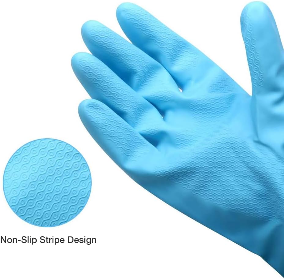 Alimat PluS 3 Pack Reusable Cleaning Gloves Latex Free, Dishwashing Gloves with Cotton Flock Liner and Embossed Palm, Waterproof Household Gloves for Laundry, Gardening (Medium)