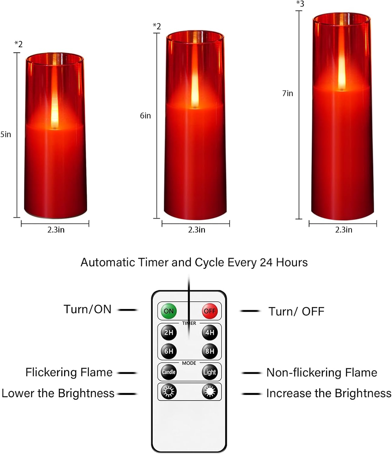 kakoya Flameless Candles Upgraded Realistic Flickering Flame,Battery Operated LED Candles with Remote Timers,Acrylic Electric Candles Set of 3(D 3" xH 4" 5" 6")（Grey）