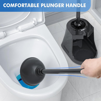 LOVLOY Toilet Plunger and Brush with Holder, Bowl Brush and Heavy Duty Toilet Plunger Set with Ventilated Holder, 2-in-1 Toilet Brush and Plunger Combo for 5.3-inch Toilet Drain New Pack (White, 1)
