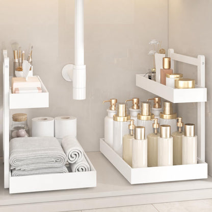 Under Sink Organizer - 2-Tier Pull Out Cabinet Organizer Vertical Slide Out Sink Shelf Storage Shelves for Multi-Purpose Bath Kitchen Bathroom Medicine (Nature, 2 Packs)