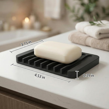 4-Pack Self Draining Soap Dish for Shower Bathroom Waterfall Silicone Soap Saver Tray Sponge Holder for Kitchen Sink Non-Slip Easy Clean (Black and White)