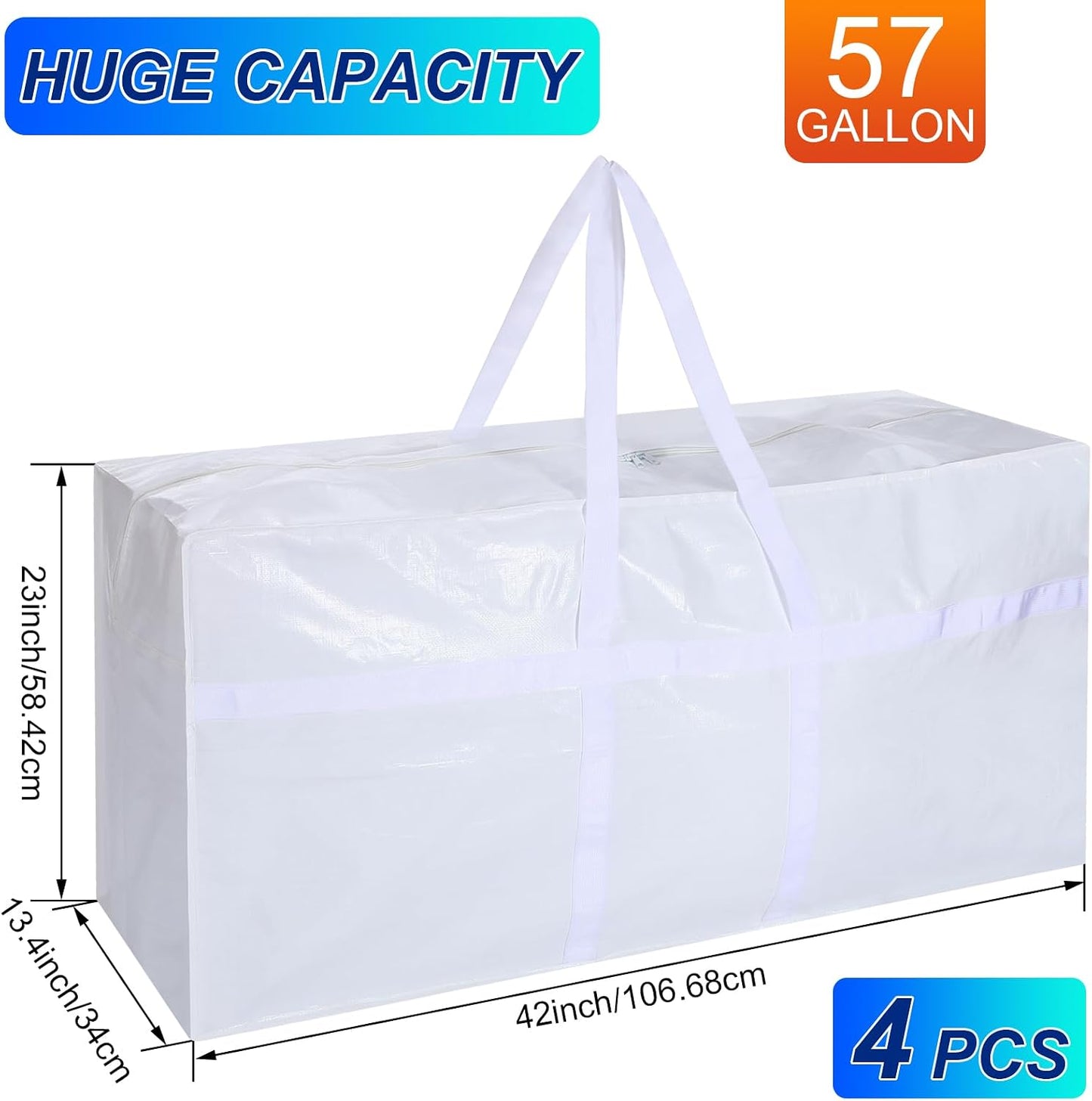 Windyun 4 Pack 57 Gallon Extra Large Moving Bags XXL Heavy Duty Storage Bag with Strong Zipper Handle Jumbo Big Tote Box Foldable for College Dorm Travel Clothes Duffle Blanket Pillow(Red)