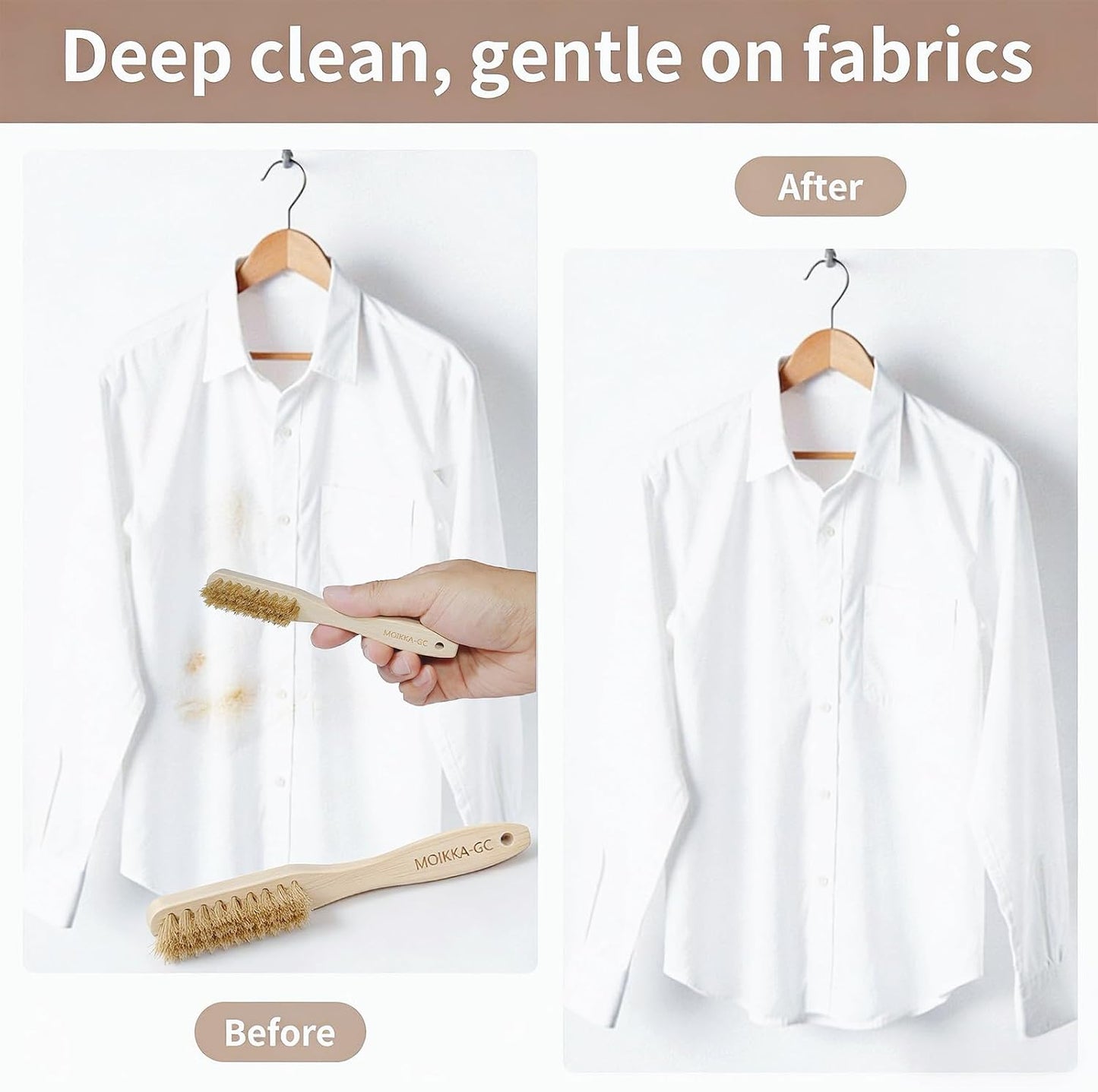 Wood Laundry Stain Brush with Boar Bristle, Tough Stain Remover for Delicate Fabric, Cotton, Linens, and Shoes, Laundry Scrub Brush for Fresh and Clean Fabric