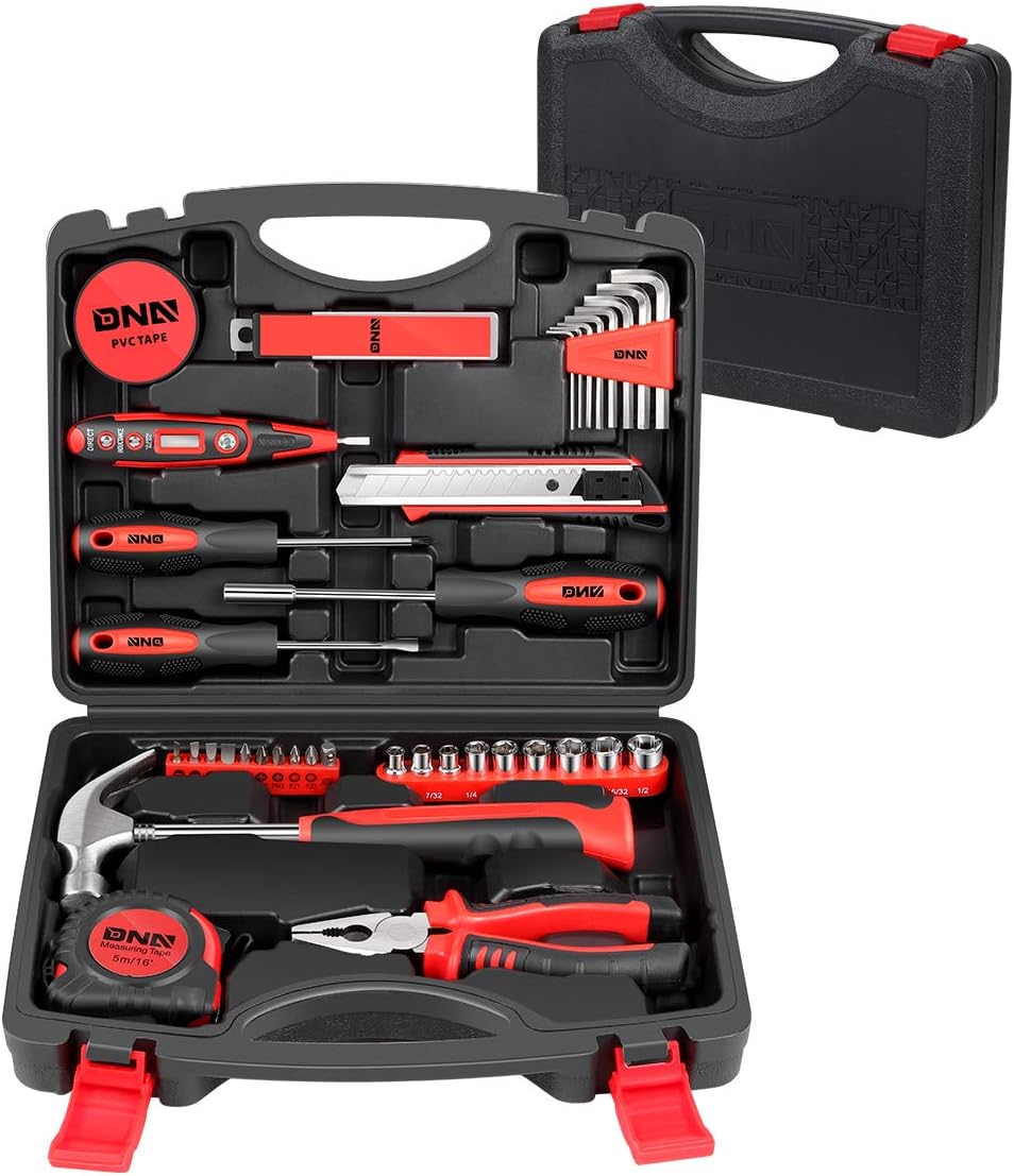 DNA MOTORING Red 46 PCs Home Tool Set Electonic Repair Precision Screwdriver Voltage Tester Hammer Plier DIY Kit (TOOLS-00011)
