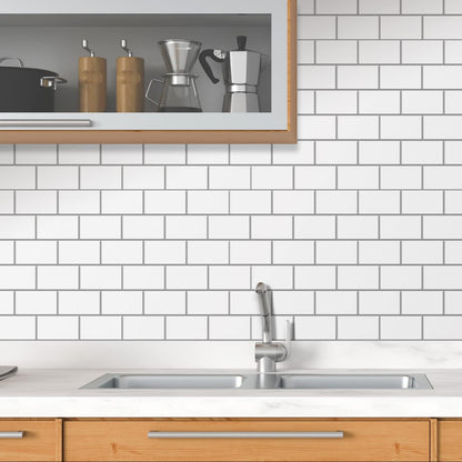 WALPLUS 20 Sheets Peel and Stick Kitchen Backsplash Tile Stickers Self Adhesive Stick on Subway Tile 12" x 6" Bathroom Splashback Water Heat Resistant 3D Wall Tiles Pure White Gray