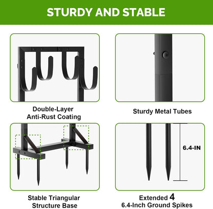 Garden Hose Holder with Stable Base and Tool Hooks, GAVISCITY Heavy-Duty Metal Hose Hanger Garden Hose Storage Holds 151Ft Hose, Rustproof Freestanding Water Hose Holder for Outside, Yard, Lawn, Black