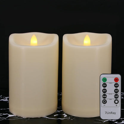 Flameless Flickering Candles with Remote and Timers, 1000 Hours Waterproof Outdoor Indoor Battery Operated LED Pillar Candles, Ivory Plastic, Set of 3(D 3" x H 4" 5" 6")