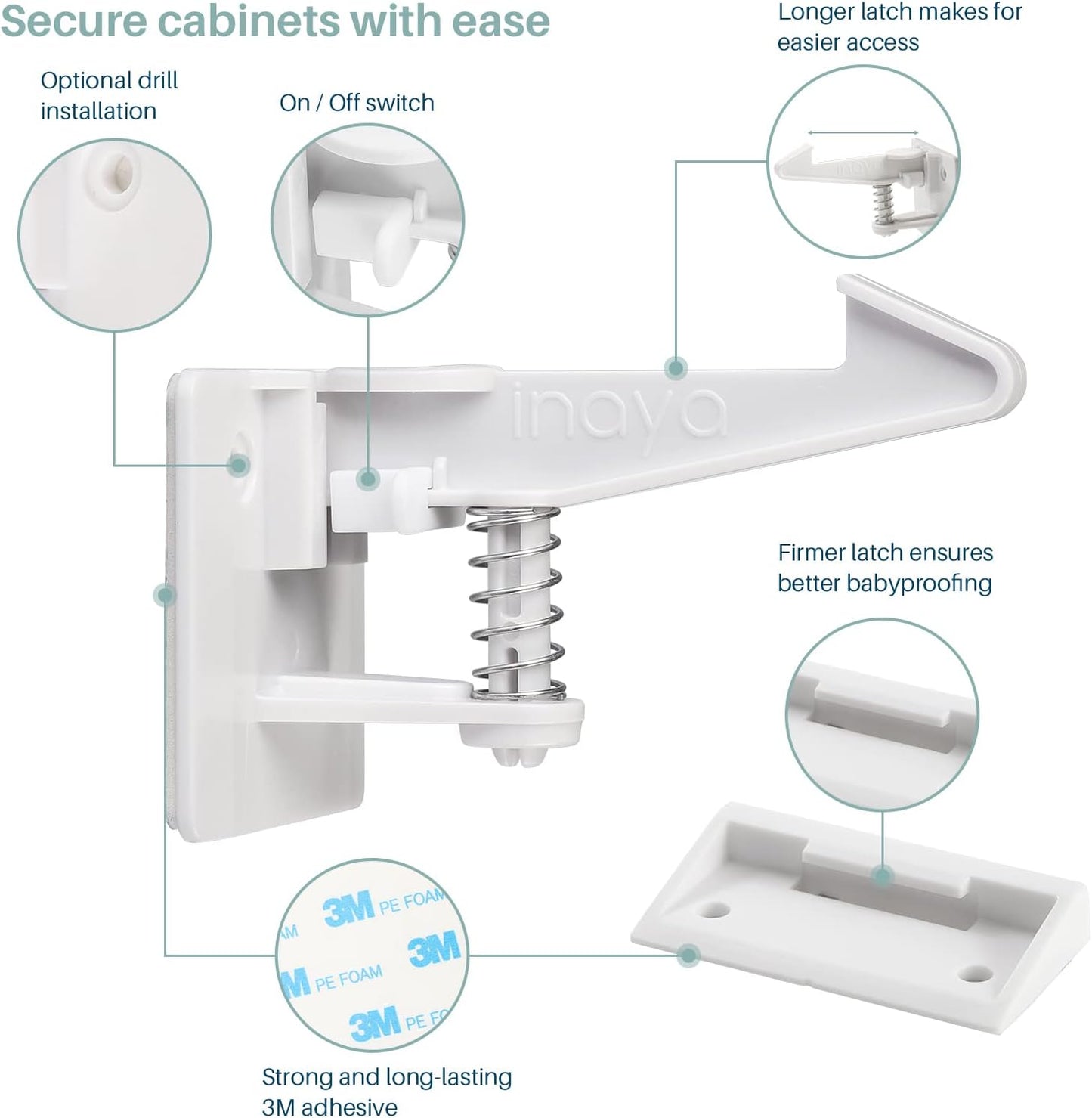Inaya Complete Baby Proofing Kit - Child Safety Hidden Locks for Cabinets & Drawers, Adjustable Safety Latches, Corner Guards and Outlet Covers - Baby Proof Pack to Keep Your Child Safe at Home