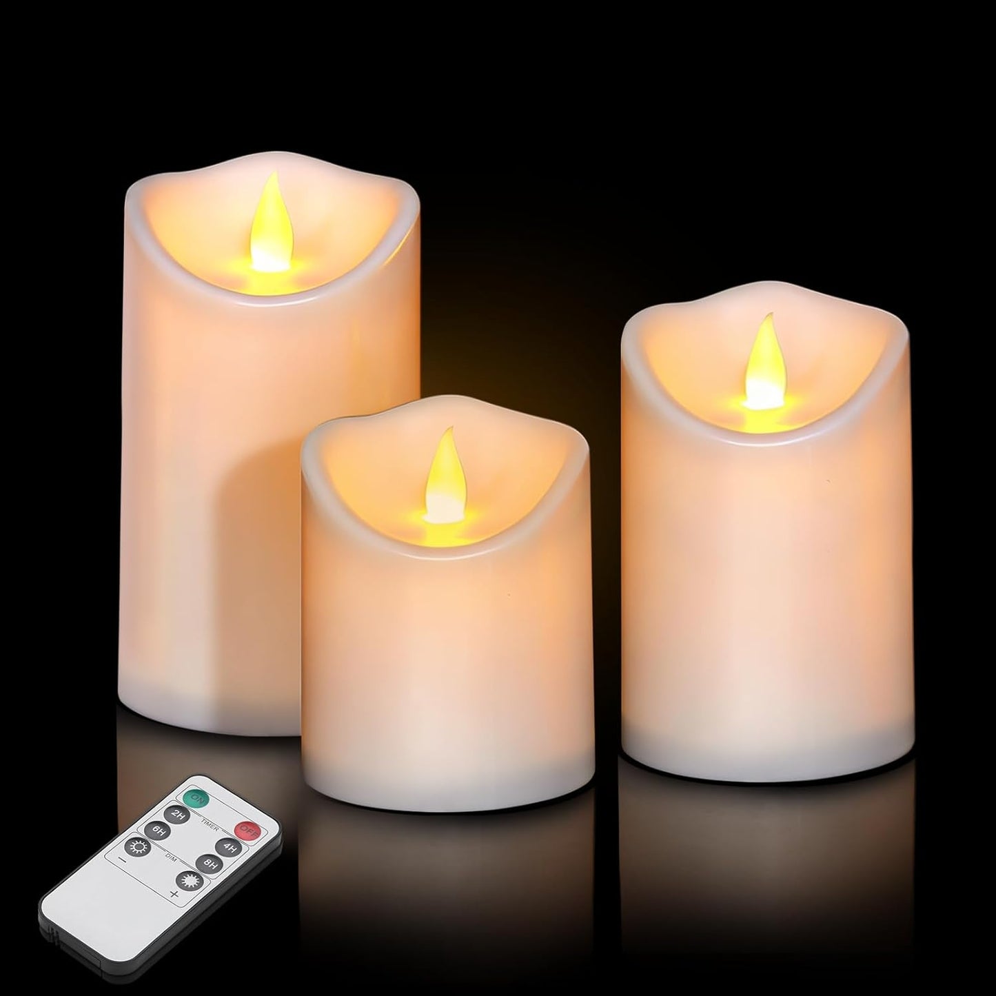 Flameless Candles 4" 5" 6" Set of 3 Ivory Outdoor Indoor Pillars 3" Diameter Battery Operated Flickering Candles Include 10-Key Remote Timer Function 400+ Hours Requires 2 AA Batteries（3 Pack)