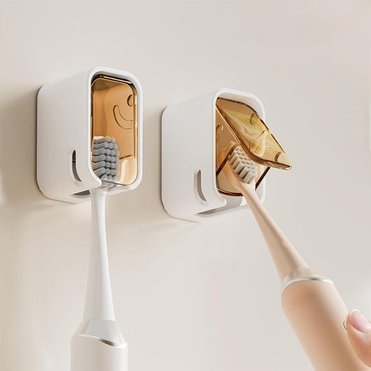 2 Pcs Toothbrush Holders for Bathroom【Upgrade Single Slot Design】 Toothbrush Holder Wall Mounted with Cover, Self-Adhesive Tooth Brush Storage Organizer for Family and Travel(2, Brown)
