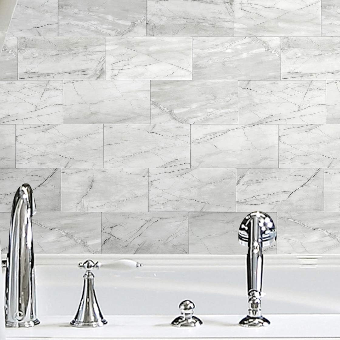 BeNice Peel and Stick Backsplash Large Bathroom Subway Tiles,Kitchen Shower Wall Stickers Waterproof(23Tiles) Gray White