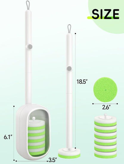 Wall Mounted Disposable Toilet Brush System with Holder, Toilet Bowl Cleaning Wand with Green Refills and One-Button Release, 2 Wands and Holders with 60 Green Refills