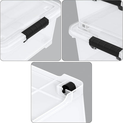 3-Pack Wheeled Plastic Under Bed Storage Box with Lids, 40 L | Under Bed Storage Bin, Secure Side Latch Lid, Built-In Rolling Wheels, Stackable Design, Perfect for Under Bed Storage