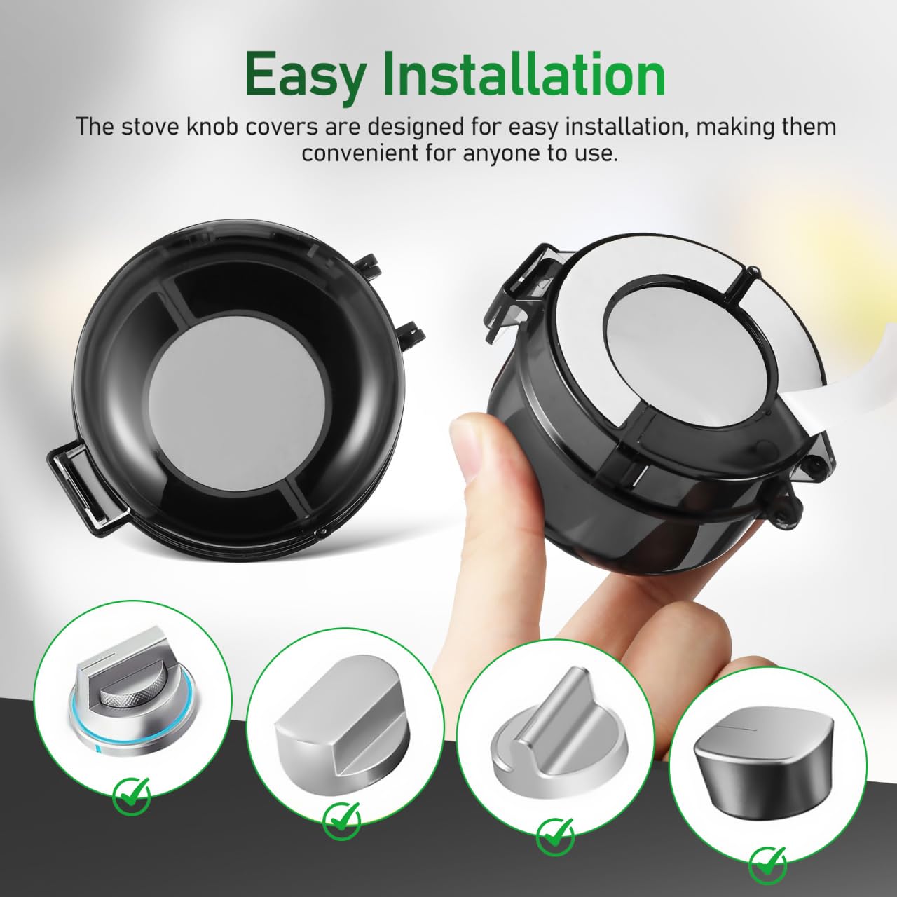 Gas Stove Knob Covers 5Pcs Childproof Stove Safety Covers for Kitchen Oven Knob Lock Protection Easy Install Black 3.54 Inch