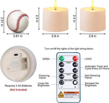 Raycare 3"x2.5" White Outdoor Waterproof Flameless Candles with Remote and Timer, Realistic LED Candles, Battery Operated Electric Fake Pillar Candles for Porch, Patio, Garden, Set of 2