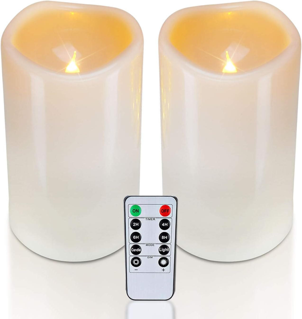 Homemory 6" 8" 10" x 4" Waterproof Outdoor Flameless Candles, Battery Operated Flickering LED Pillar Candles with Remote and Timers for Indoor, Plastic, Ivory White