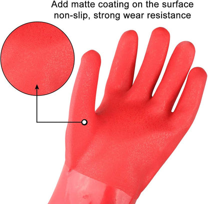Eiito Extra-Long 26" Rubber Pond Gloves, Chemical Resistant PVC Reusable Heavy Duty Waterproof Cleaning Glove
