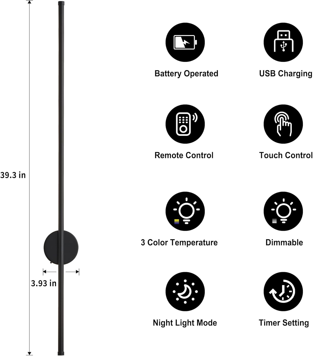 Battery Operated Modern Wall Sconces, Dimmable Wireless Wall Light Set of Two with Remote Control, 3 Color Temperatures, Rechargeable LED Wall Sconce for Bedroom, Living Room, Hallway, 23.6 Inch Brass