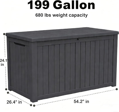 MAKINO 152 Gallon Resin Outdoor Storage Box, Waterproof Deck Box with Lockable Lid, Outside Storage Box for Patio Furniture, Pool Accessories, Garden Tools, Storage Bench for Backyard, Porch, Black