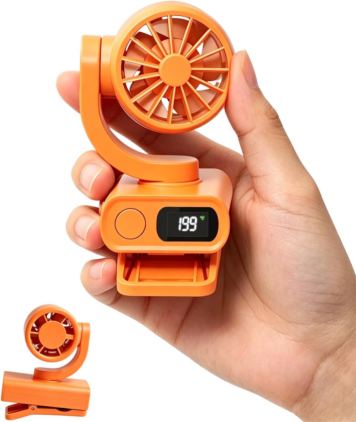 Mini Clip On Fan Portable, Mini Portable Fan with 6 Speeds LED Display, USB-C Rechargeable Small Clip Fan for Outdoor Clips Stroller, Bike, Umbrella Desk, Visor Hat, Sports (White)