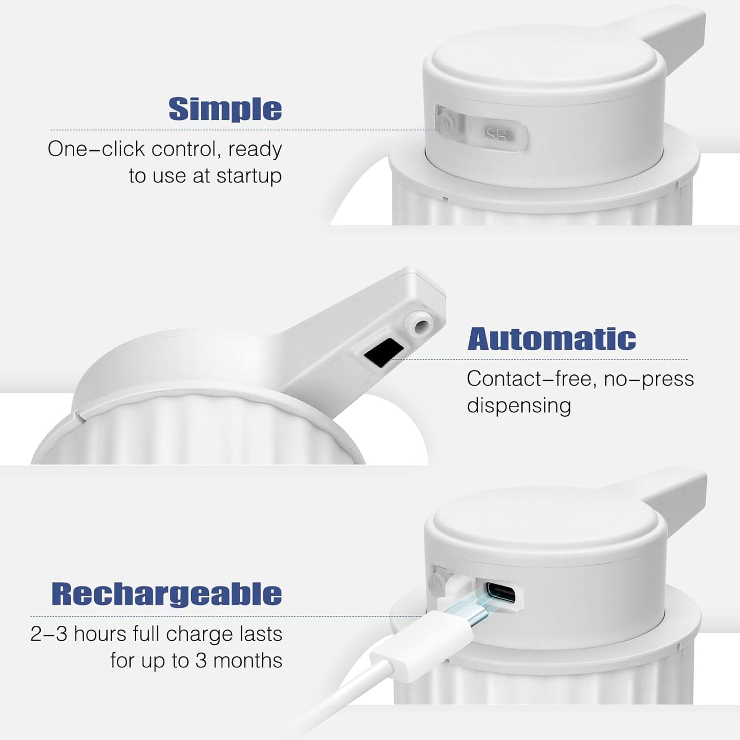 Automatic Soap Dispenser Foaming Touchless: 9oz Plastic Black - Rechargeable Electric Smart Auto Foam Soap Dispenser - Bathroom Kitchen Hand Dish Lotion