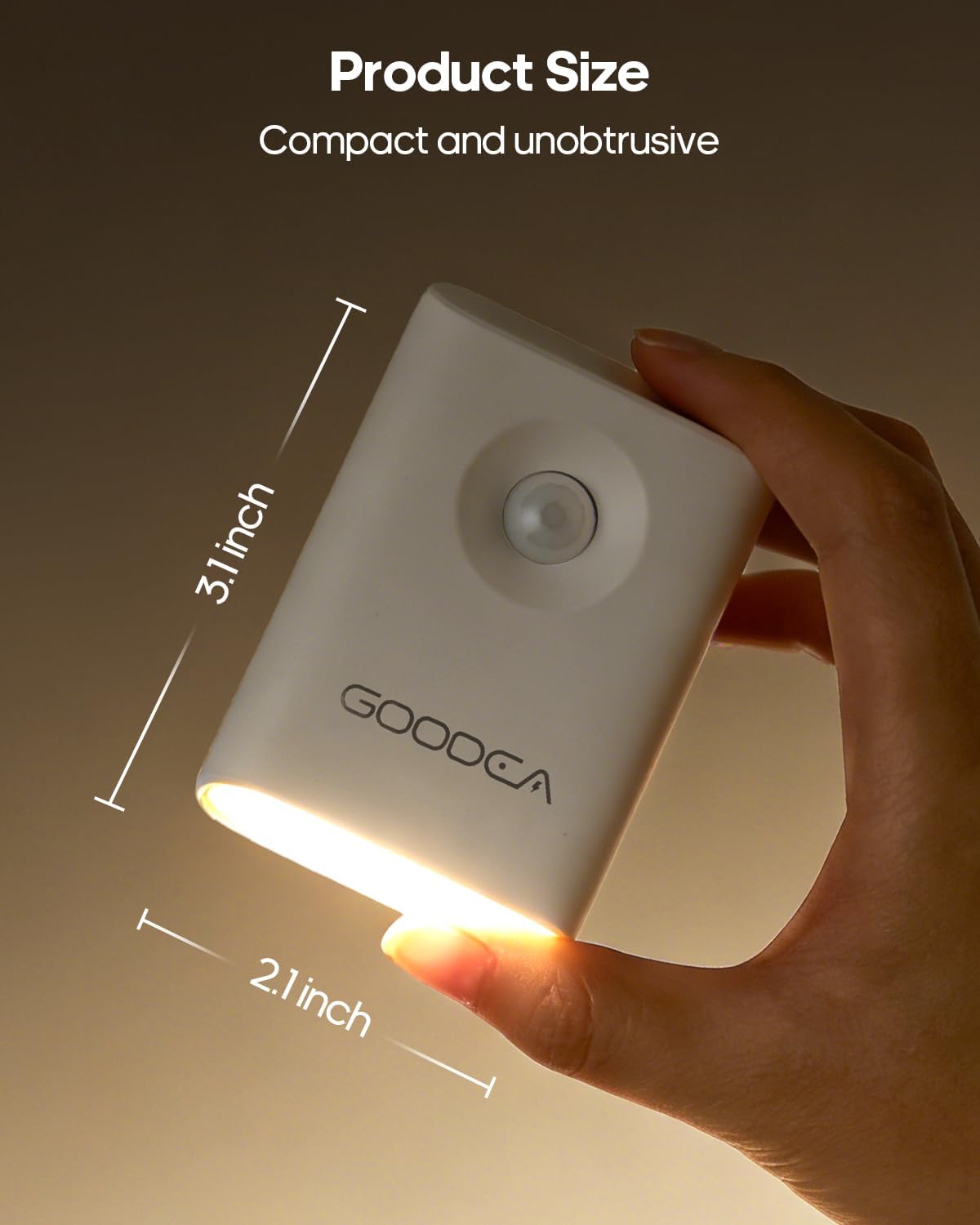 Rechargeable Battery Night Light with Motion Sensor, Wireless, Magnetic & Dimmable Stair Light, Portable Mini 3000K Warm White Stick-on Indoor Night Light for Bathroom, Hallway, Toilet, Bedroom, Stair