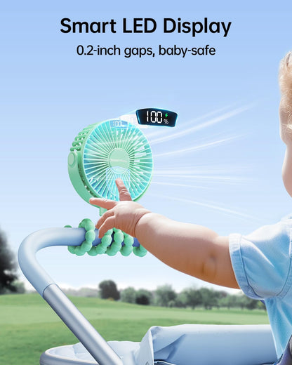 SWEETFULL [2026 Upgrade Portable Stroller Fan with LED Display, 4 Speed Rechargeable Mini Clip On Fan, 360° Rotate Flexible Tripod Better Cooling Small Baby Fan for Car Seat Crib Travel Treadmill