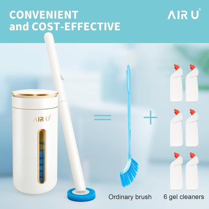 AIR U+ Disposable Toilet Brush, Toilet Bowl Cleaning System with 24 Count Wand Refill, Clean Brush Starter Kit with 1 Toilet Wand, 1 Storage Caddy and 1 Fragrant Tablet (1 + 24)