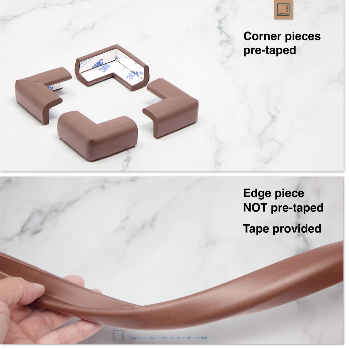 Roving Cove Slimfit Corner Edge Protector for Baby Proofing (Small 15ft Edge 4 Corners), Furniture Safety Bumper Guard, Soft NBR Rubber Foam, 3M Adhesive, Oyster White (Off White)