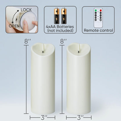 Homemory Dripping Wax Flameless Candles, Battery Operated Candles with Remote Control and Timers, LED Pillar Candles, Electric Fake Candles, 3" x 6", Set of 2