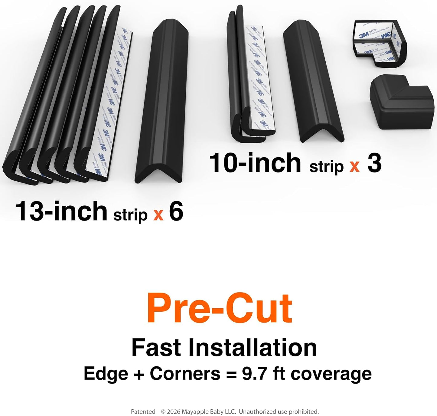 Roving Cove PreFit Fireplace Edge Corner Protector, Extra-Wide 9ft Edge 2 Corners, Pre-Taped 3M Adhesive, Baby Proofing Bumper Guards, Coffee Brown