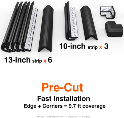 Roving Cove PreFit Fireplace Edge Corner Protector, Extra-Wide 9ft Edge 2 Corners, Pre-Taped 3M Adhesive, Baby Proofing Bumper Guards, Coffee Brown