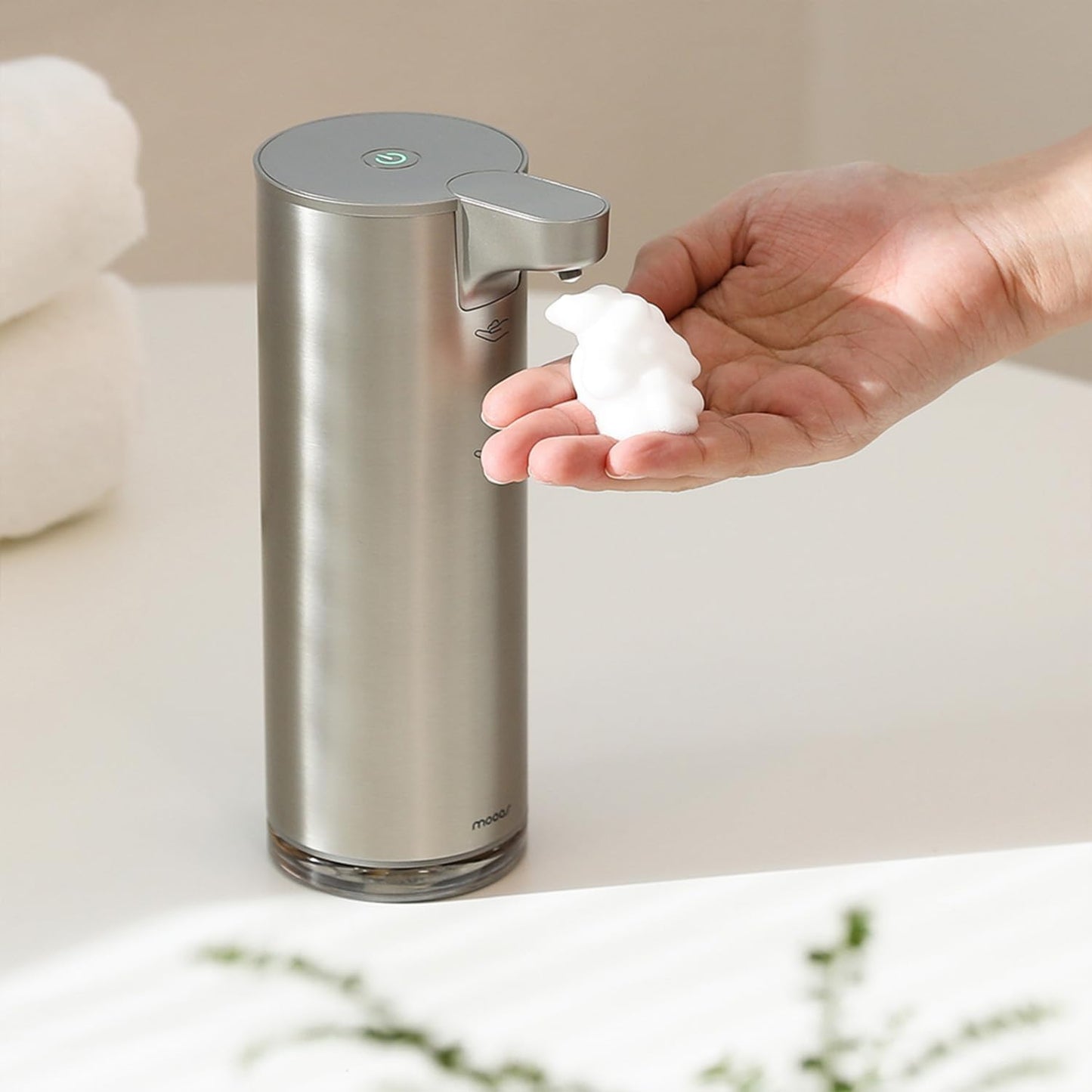 Mooas Automatic Foaming Soap Dispenser - Pure & Clean, Stainless Metal Rechargeable Electric Sensor, Touchless Dish Soap Dispenser for Kitchen & Bathroom, Commercial 9.4oz (Ivory)