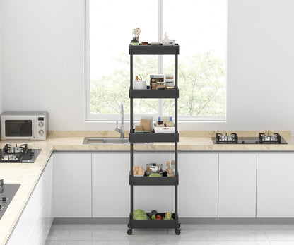Sooyee 3 Tier Rolling Cart with Wheels, Slim Storage Cart, Under Desk Narrow Rolling Utility Cart Storage Organizer for Office Bathroom Kitchen Laundry Room Narrow Places, White, Plastic and Metal