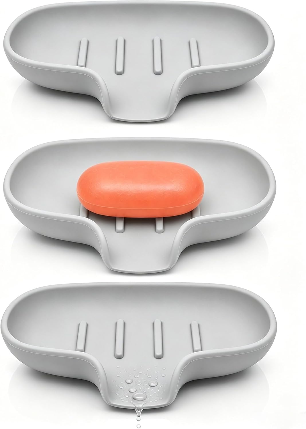 3 Pack Silicone Soap Dish with Drain, Bar Soap Holder for Shower/Bathroom, Self Draining Waterfall Soap Tray/Saver for Kitchen, Keep Soap Dry, Easy to Clean