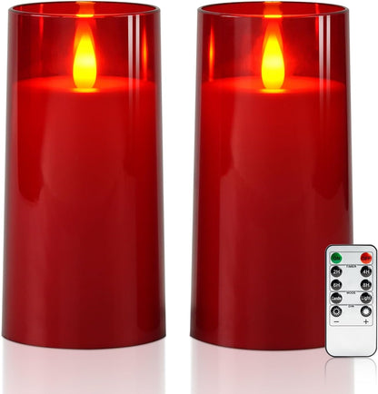 Raycare Flameless Electronic Pillar Candles with Remote Control and Timer- Battery Operated Realistic Flickering LED Fake Candle for Home, Wedding, Valentine's Day, Decor,White,Set of 2(3"x6"6")