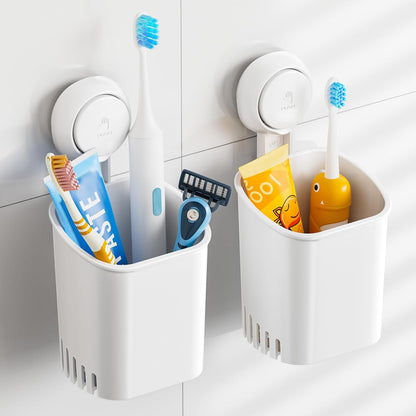 TAILI Upgraded Bathroom Mirror Suction Cup Toothbrush Holder with Razor Hook, Visible Safety Indicator, Large Capacity Inverted Trapezoid Design, Removable Shower Caddy for Toothbrush, Toothpaste, etc