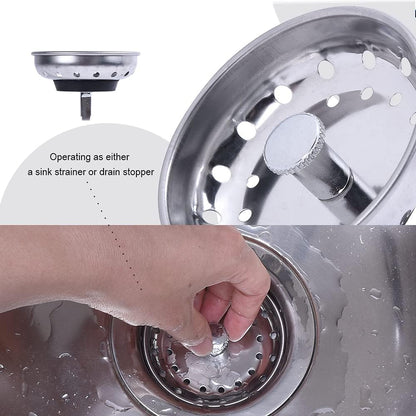 Kitchen Drop-in Post Basket Strainer Replacement for US Standard Drains (3-1/2"), Premium 304 Stainless Steel Body W/Rubber Stopper 1 Pack