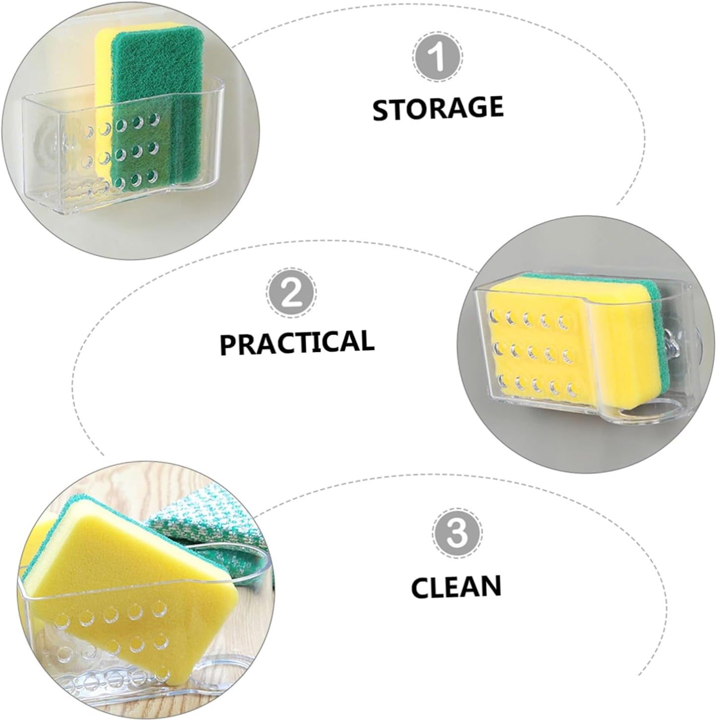 OUNONA 2-Piece Kitchen Sponge Holder Set Wall-Mounted Drying Rack for Duster Cloth and Kitchen Utensils Non-Drilling Storage Organizer for Sink and Countertop