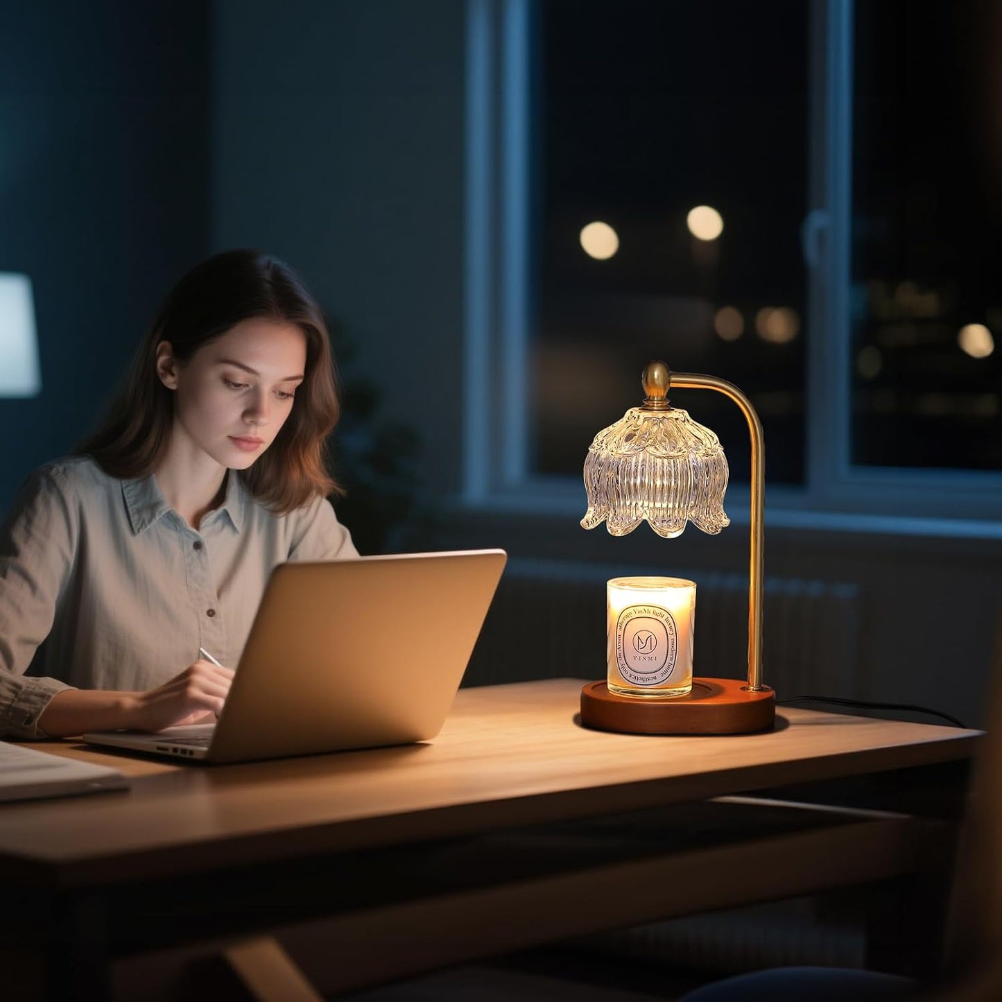 MEIXISUE Candle Warmer Lamp with Timer and Dimmer,Electric Gold Light Gifts for Women Melt Wax Warmer Lamp with 2 Bulbs for Candle Jars House Warming New Home Decor Bedroom