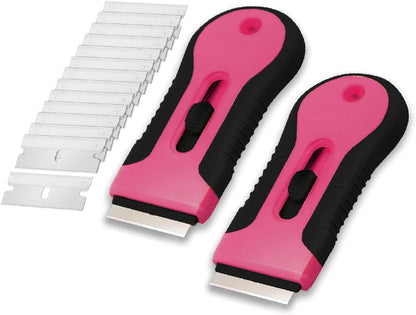 Bates- Razor Blade Scraper Tool, 2 Pack, 30 Extra Stainless Steel Blades, Anti-Slip Ergonomic Handle Design, Razor Scraper Set for Cleaning Window, Paint, Oven, Glass, Stove