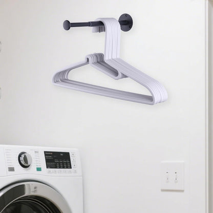 2 Pack Retractable Hanger Holder for Laundry Room, Wall Mount Organizer Rack for Lightweight Clothes, Space Saving Laundry Hook Rod, Keep Empty Hangers Handy, Black
