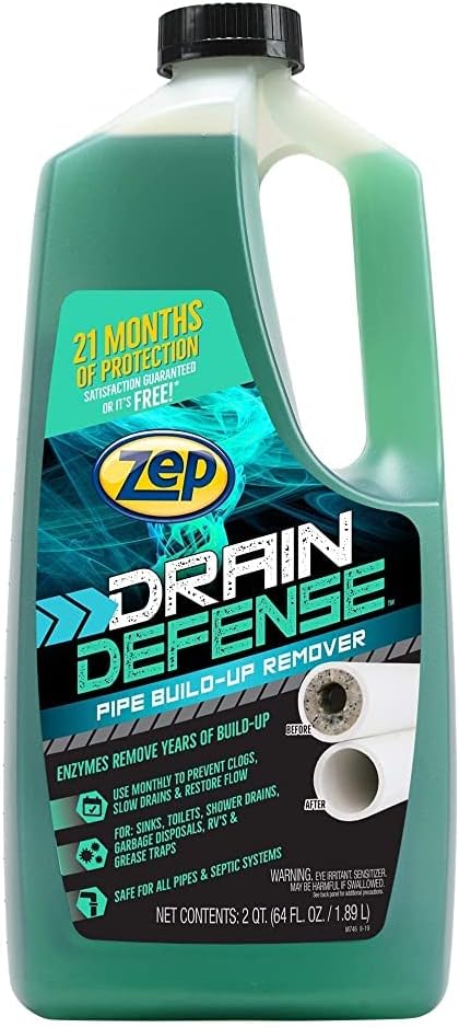 Zep Drain Defense Pipe Build-Up Remover - 64 Ounces - ZLDC648 - Professional Strength Liquid Pipe Build Up Remover,GREEN | Professional Strength, Liquid Formula