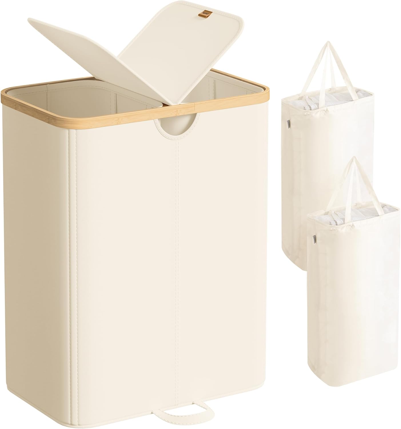 SONGMICS Laundry Hamper, Laundry Sorter with Lid, Storage Basket Bin, Removable Liners, Bamboo Frame, for Bedroom, 3 Sections, 44.9 Gal. (170 L), Ink Black ULCB533BH01