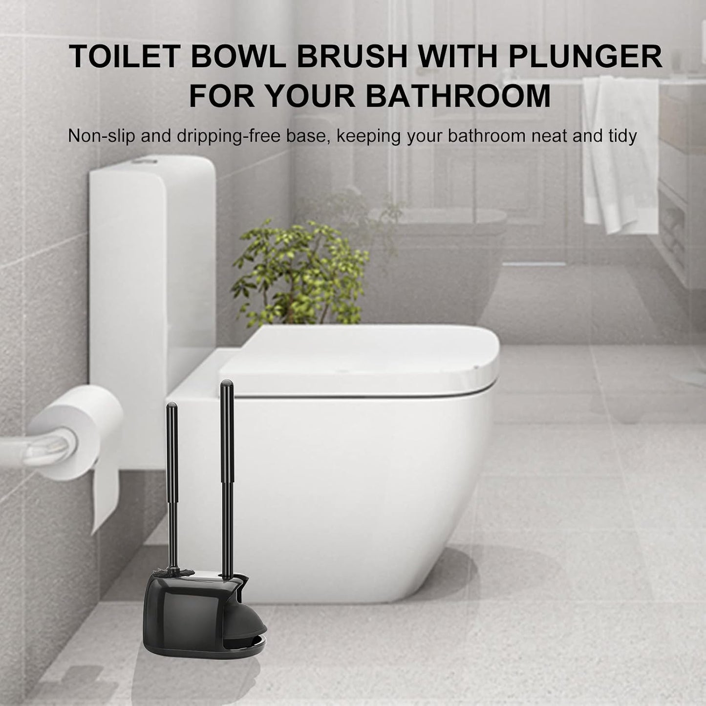 SetSail Toilet Brush and Plunger Set, Semi-Hidden Toilet Plungers Heavy Duty Toilet Bowl Brush and Holder for Bathroom Toilet Plunger and Brush Set for Deeply Cleaning - Black