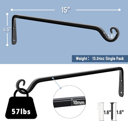 FEED GARDEN Heavy Duty Plant Hangers Outdoor Indoor, 8 Inch 2 Pack Metal Hanging Bracket Holds Up to 44 lbs, Wall Brackets for Hanging Baskets, Bird Feeders,Wind Chime& Lanterns, Black