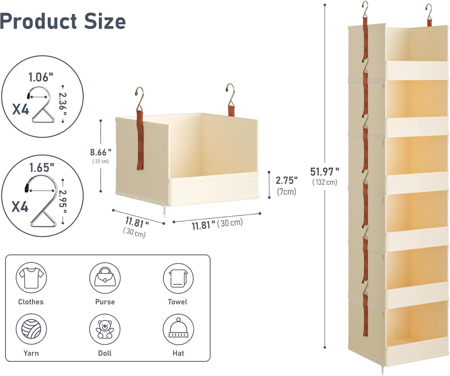 DIMJ Hanging Closet Organizer - 4 Tier Collapsible Hanging Shelves with Hooks Zipper, Fabric Clothes Organizer, Space-Saving Storage Bin Basket for RV, Bedroom, Laundry Organization